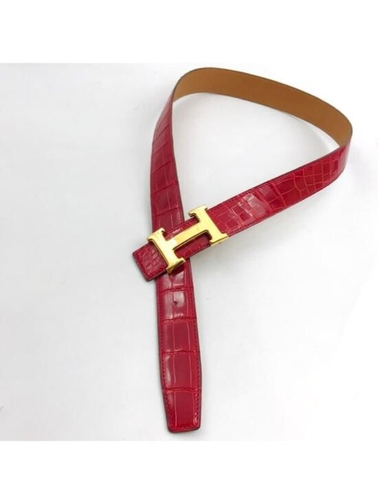 Hermes Constance Croco Porosus Buckle Belt Shikaku Red Gold main image 5